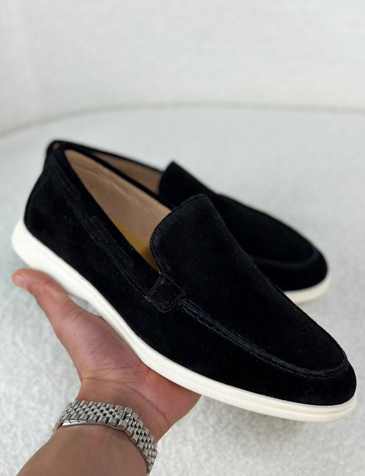 OLD MONEY SUEDE LEATHER LOAFERS SHOES JET BLACK