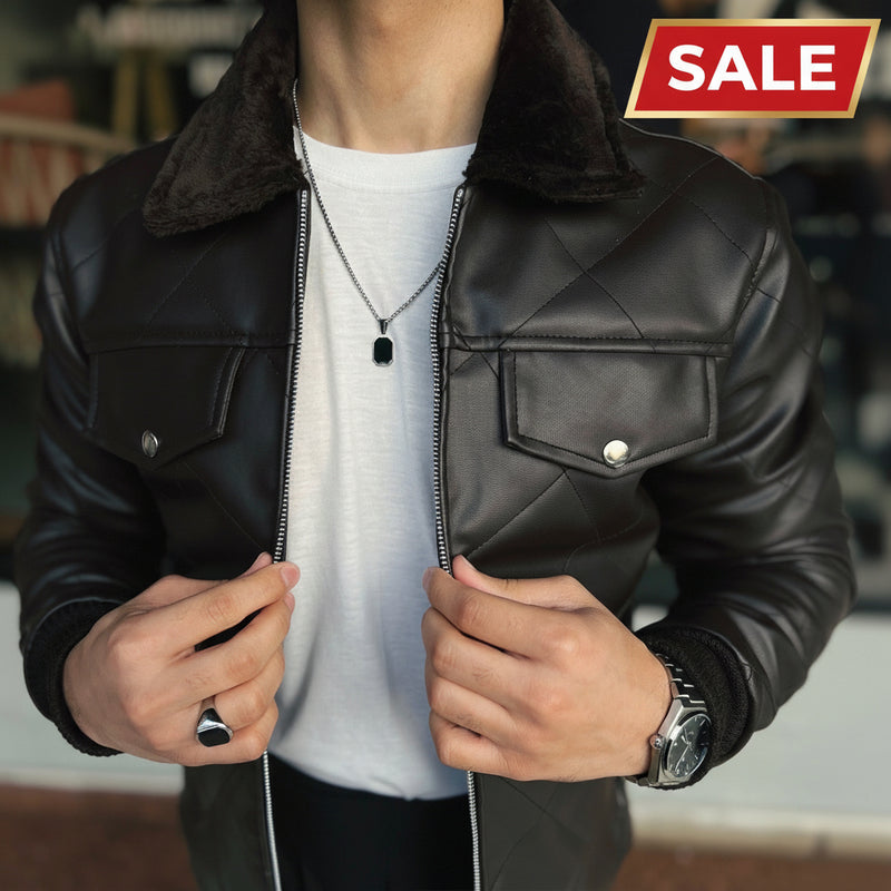 Hollywood Style Coffee Diamond-Cut Leather Jacket