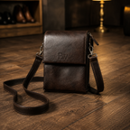 Brown leather messenger bag for men with adjustable strap and minimalist vintage design