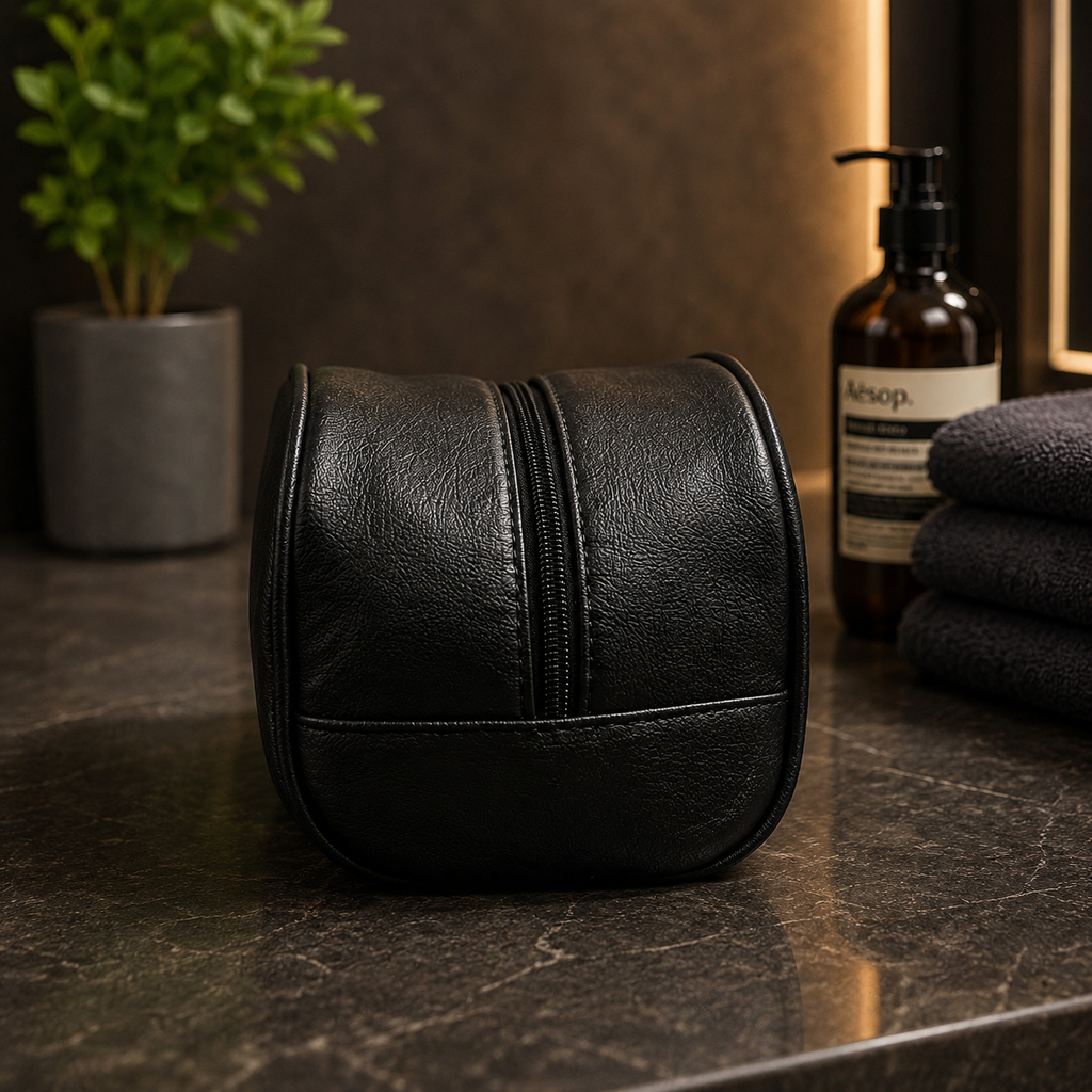 Premium Leather Toiletry Bag for Men | Travel Dopp Kit & Shaving Organizer