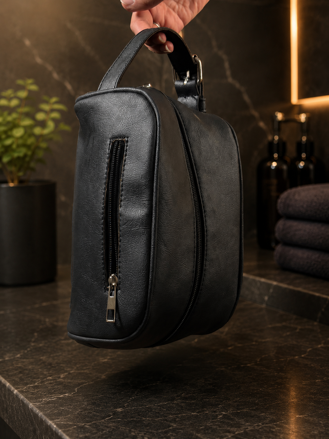Premium Leather Toiletry Bag for Men | Travel Dopp Kit & Shaving Organizer