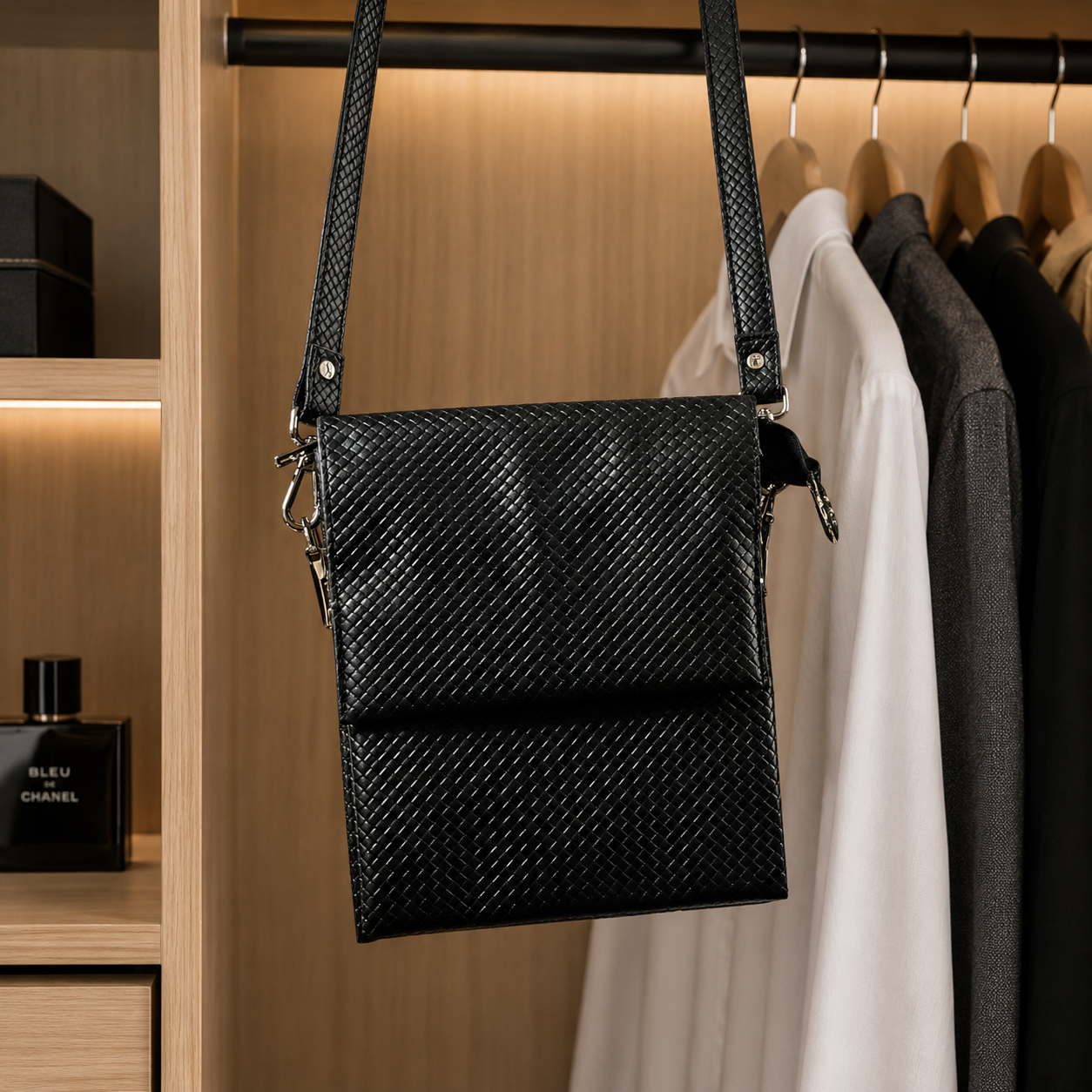 Premium Black Leather Crossbody Bag for Men | Luxury Messenger Shoulder Sling Bag