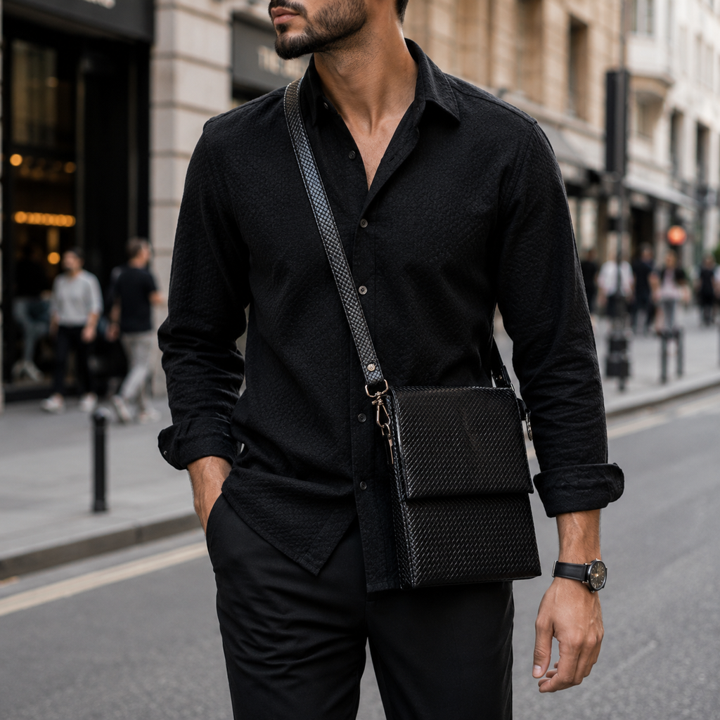 Premium Black Leather Crossbody Bag for Men | Luxury Messenger Shoulder Sling Bag