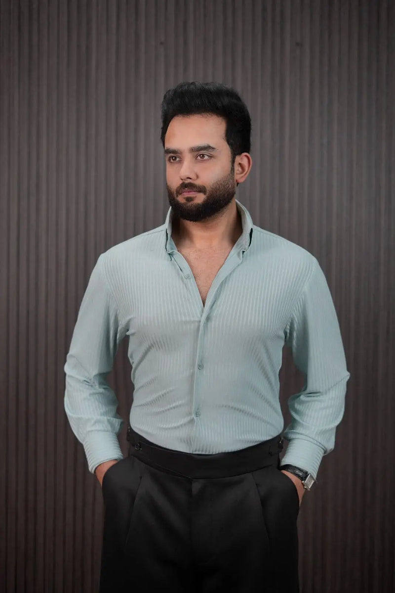 Men’s Mint Pinstripe Shirt – Slim Fit Lightweight Summer Formal
