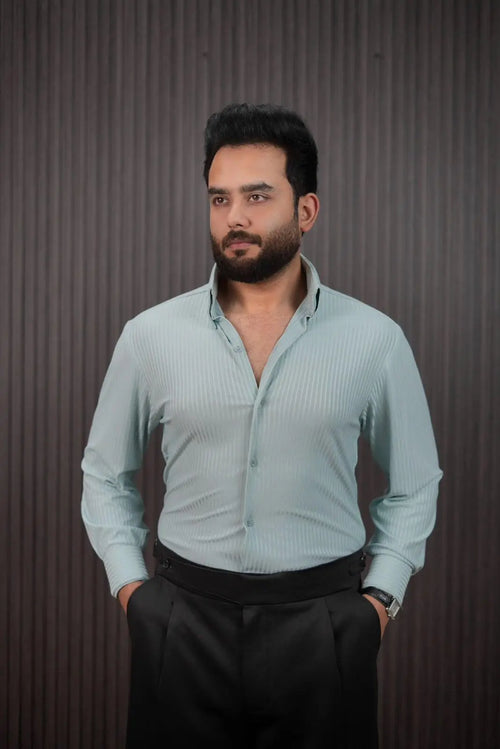 Lightweight mint pinstripe formal shirt – fabric texture