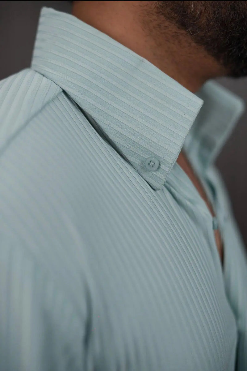 Men’s Mint Pinstripe Shirt – Slim Fit Lightweight Summer Formal