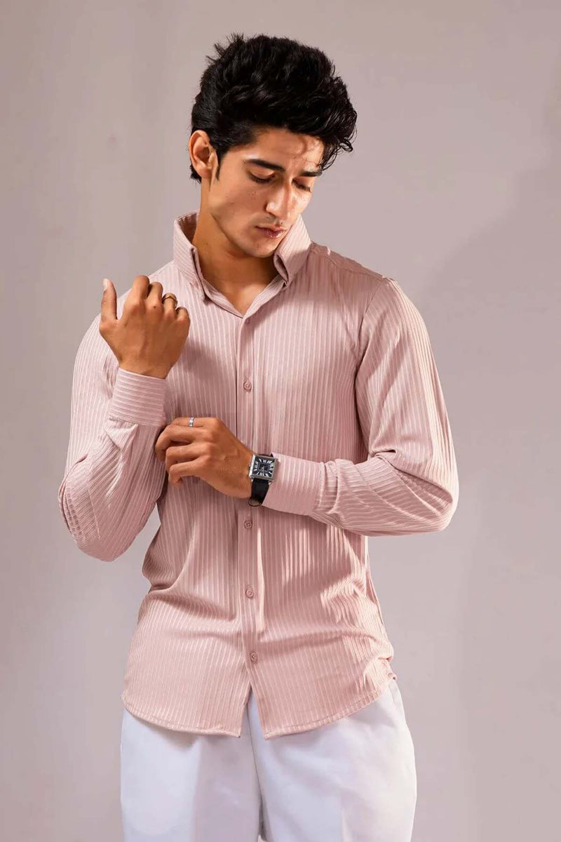 Long Collar Pinstripe Shirt Peach
