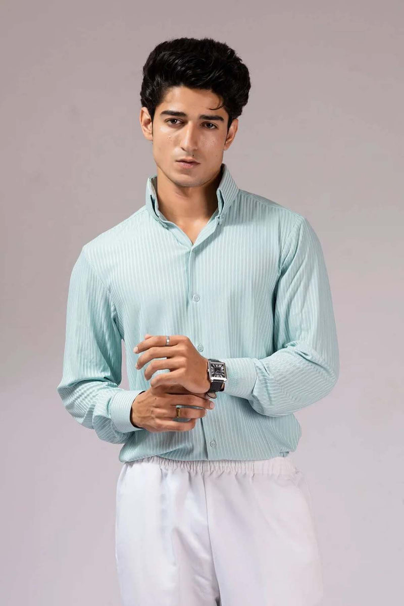 Long Collar Pinstripe Shirt Mint