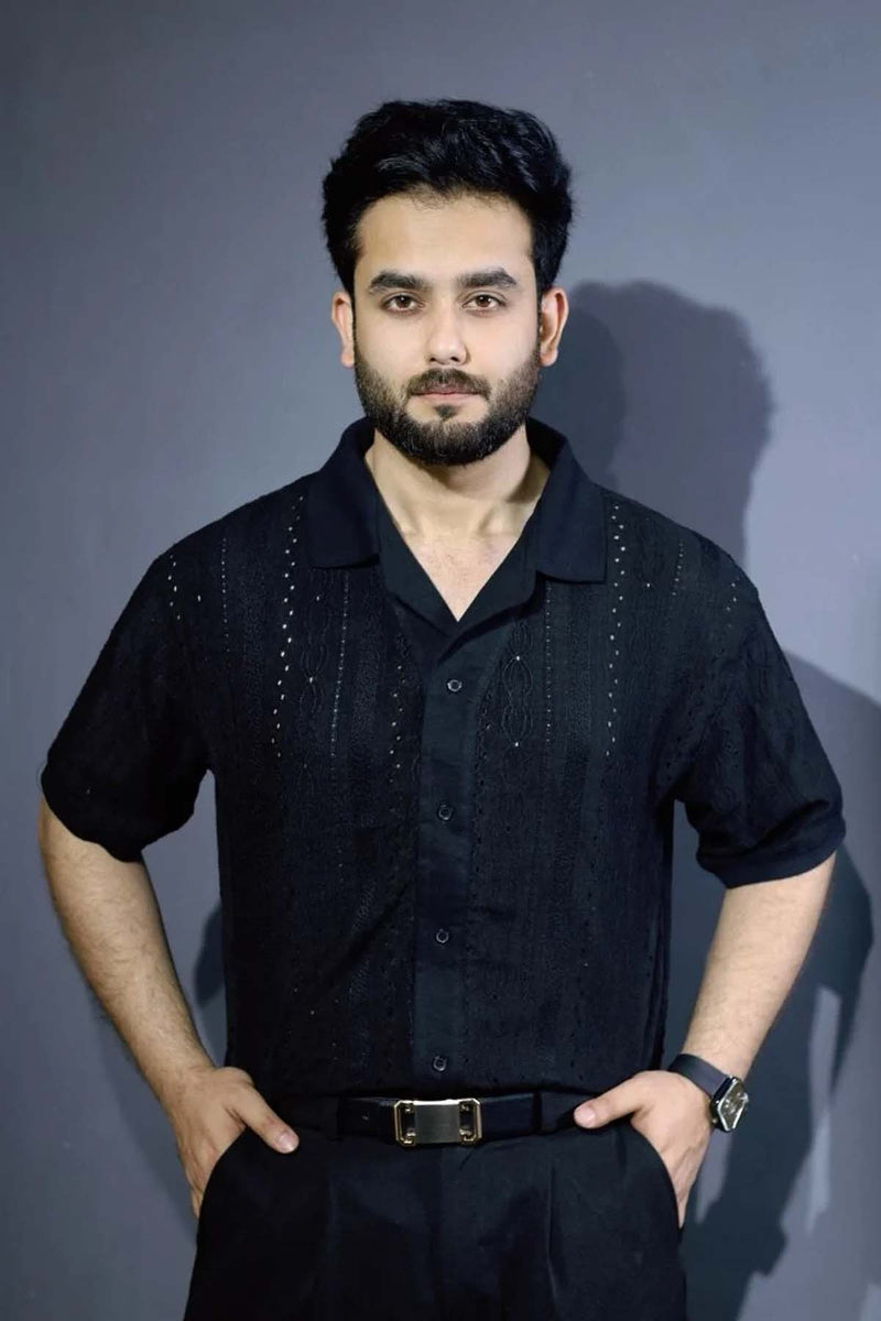 Jacquard Cuban Collar Shirt Black