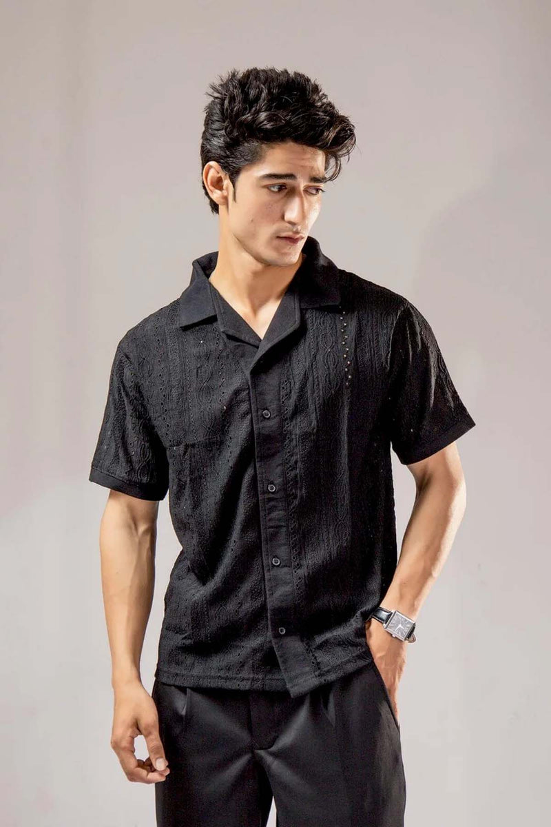 Jacquard Cuban Collar Shirt Black