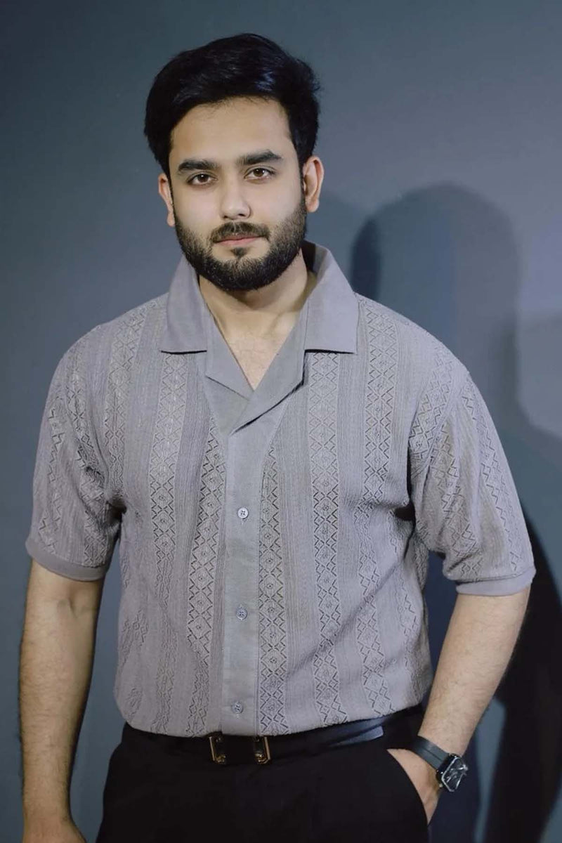 Jacquard Cuban Collar Shirt Grey