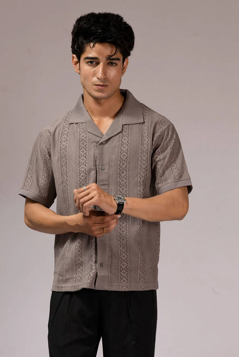 Jacquard Cuban Collar Shirt Grey