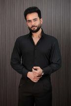 Long Collar Pinstripe Shirt Black