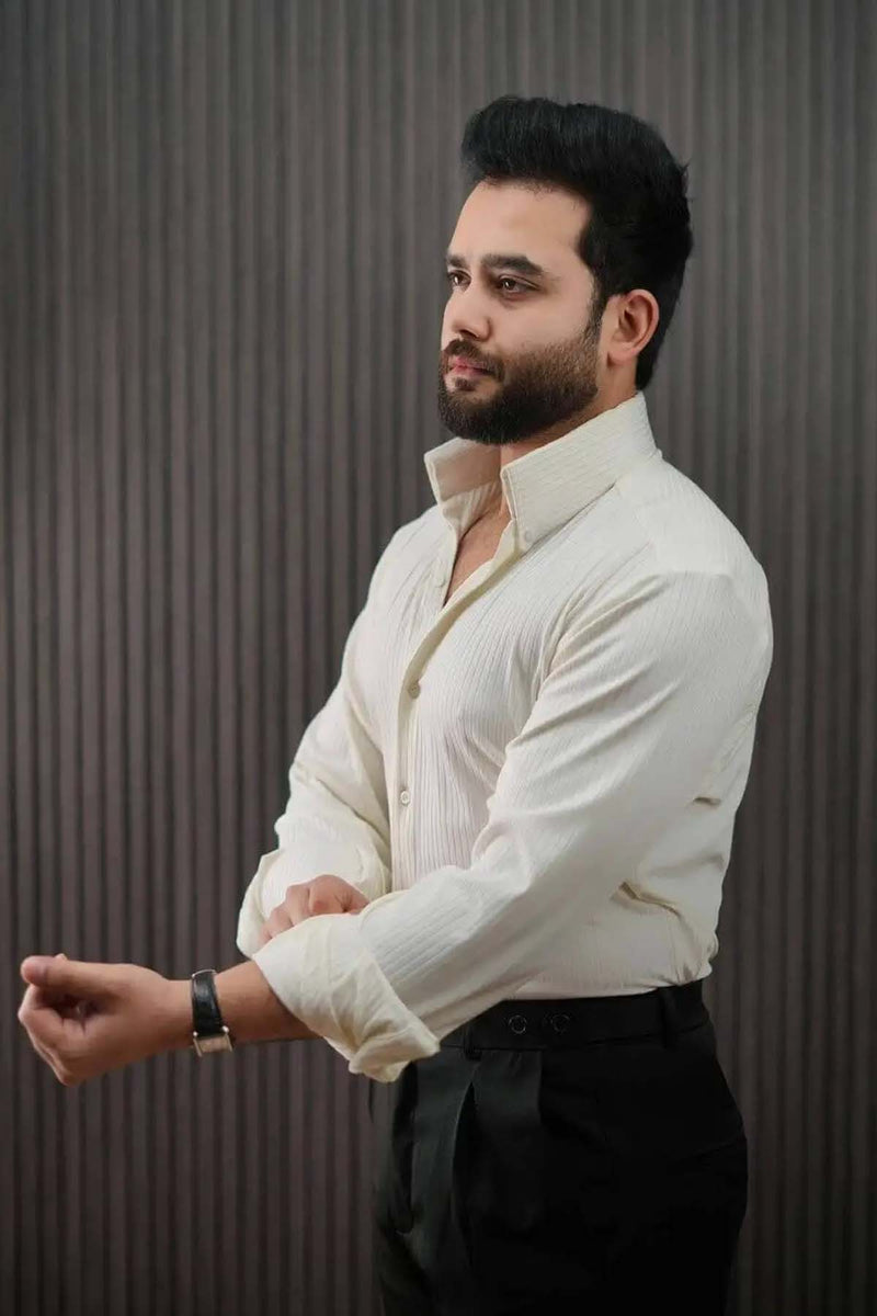 Long Collar Pinstripe Shirt White