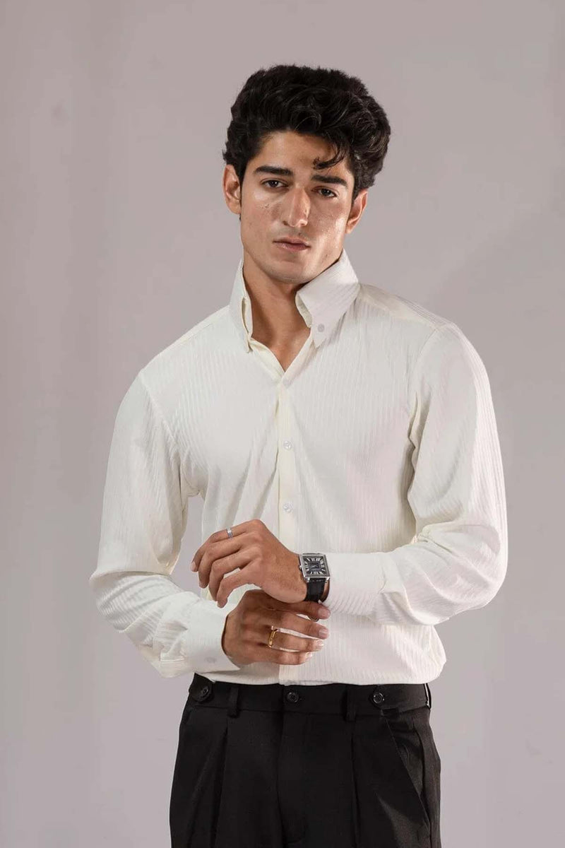 Long Collar Pinstripe Shirt White