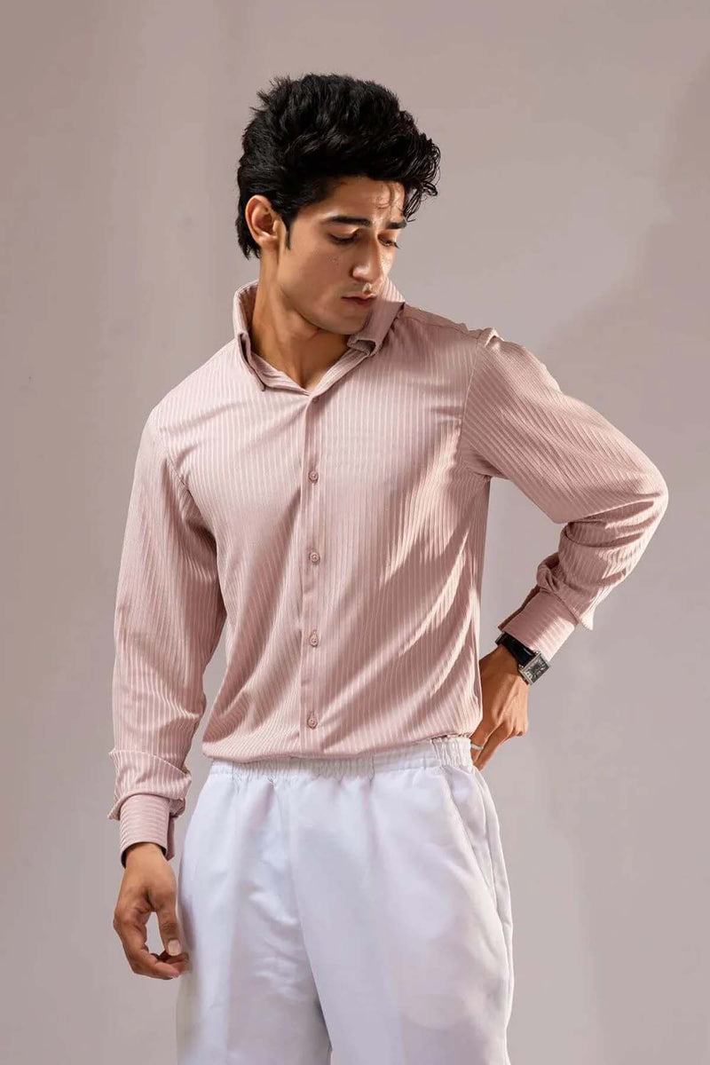Long Collar Pinstripe Shirt Peach