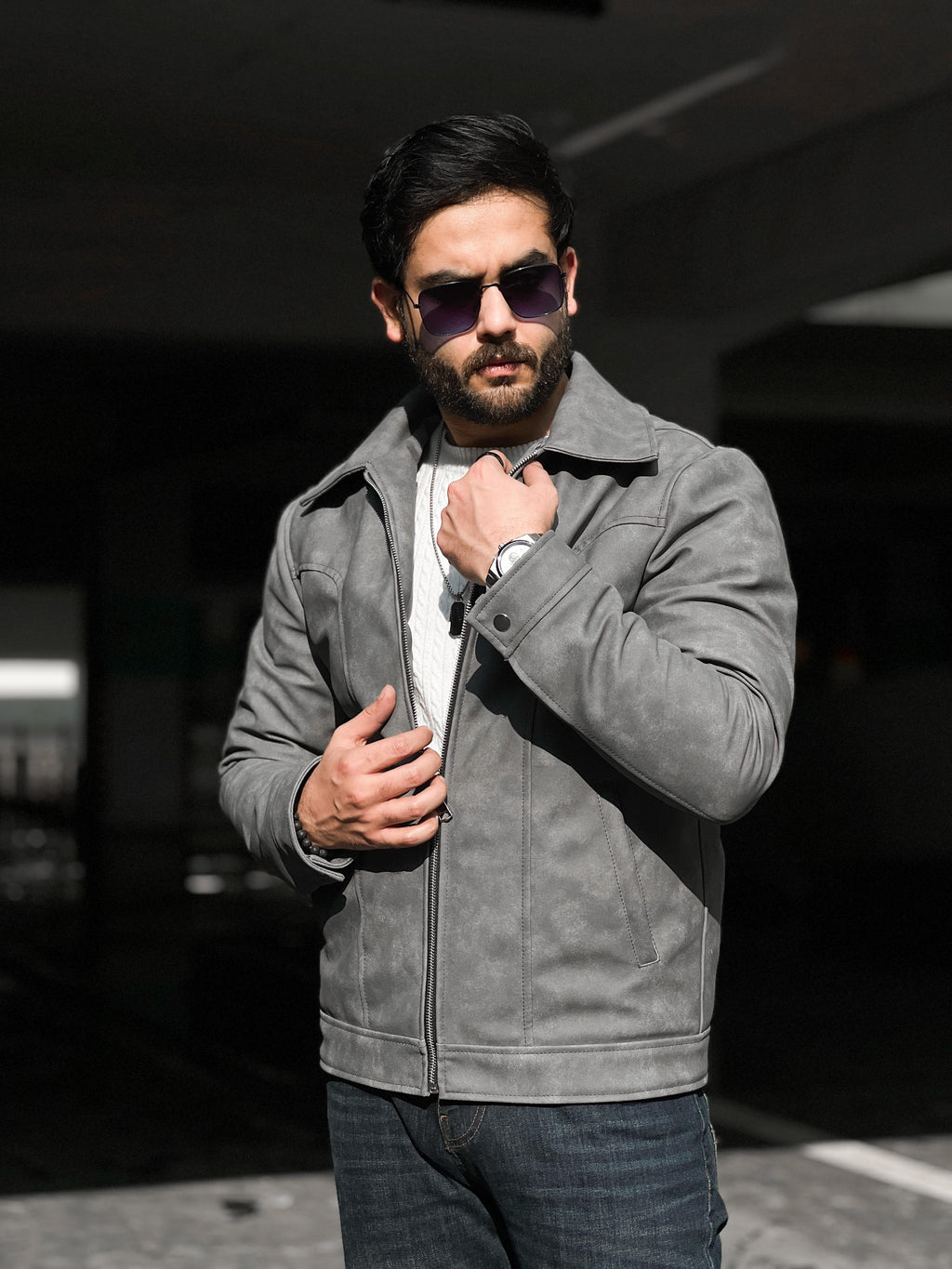 NETFLIX STYLE GREY IMPORTED LEATHER JACKET