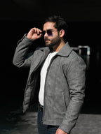 NETFLIX STYLE GREY IMPORTED LEATHER JACKET