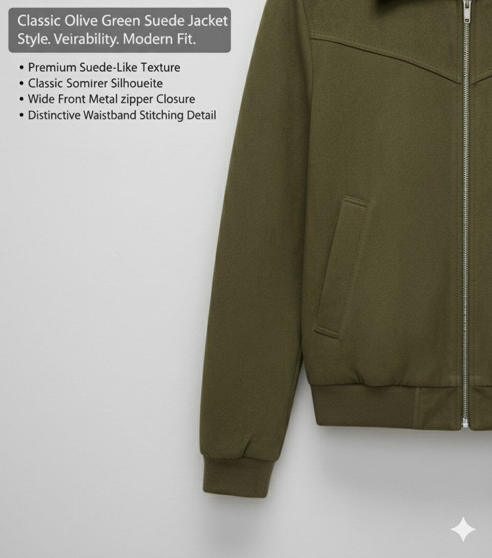 Men’s Premium Olive Green Suede Jacket