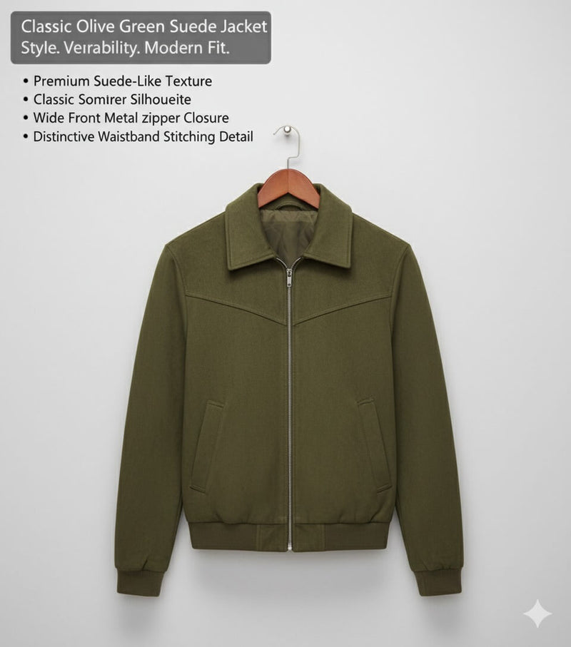 Men’s Premium Olive Green Suede Jacket
