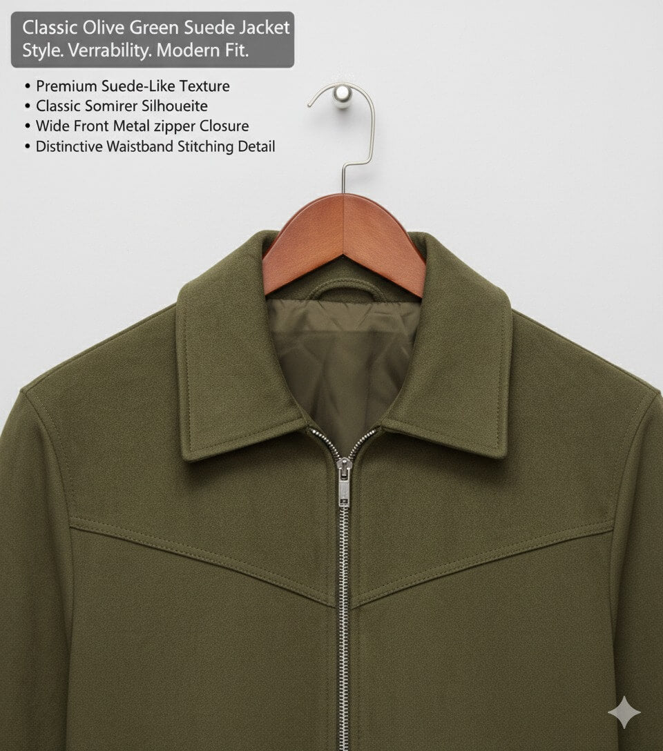 Men’s Premium Olive Green Suede Jacket