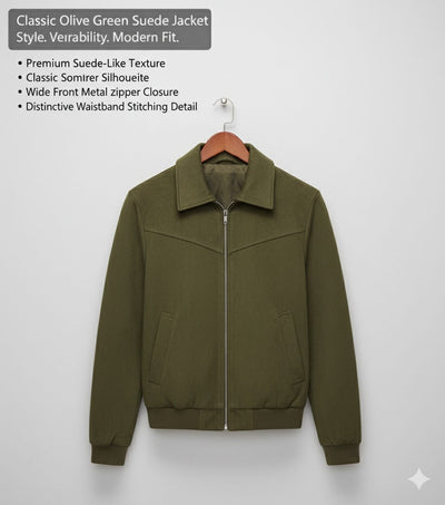 Men’s Premium Olive Green Suede Jacket