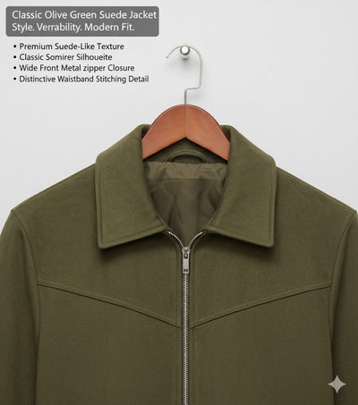 Men’s Premium Olive Green Suede Jacket