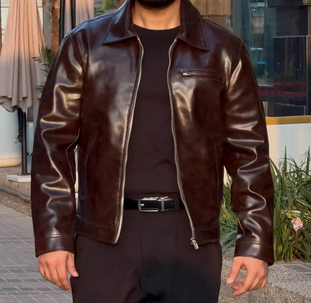 Chocolate Brown Double-Tone Leather Jacket