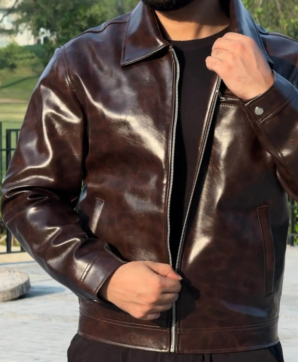 Chocolate Brown Double-Tone Leather Jacket