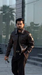 Chocolate Brown Double-Tone Leather Jacket