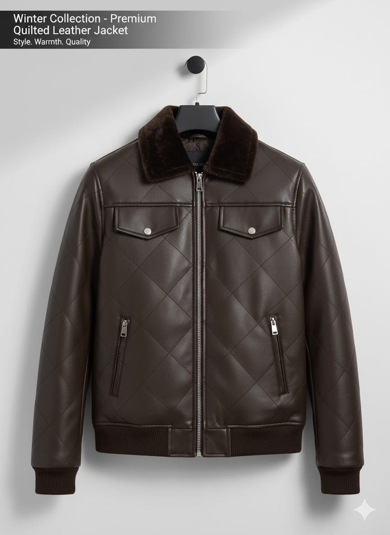 Hollywood Style Coffee Diamond-Cut Leather Jacket