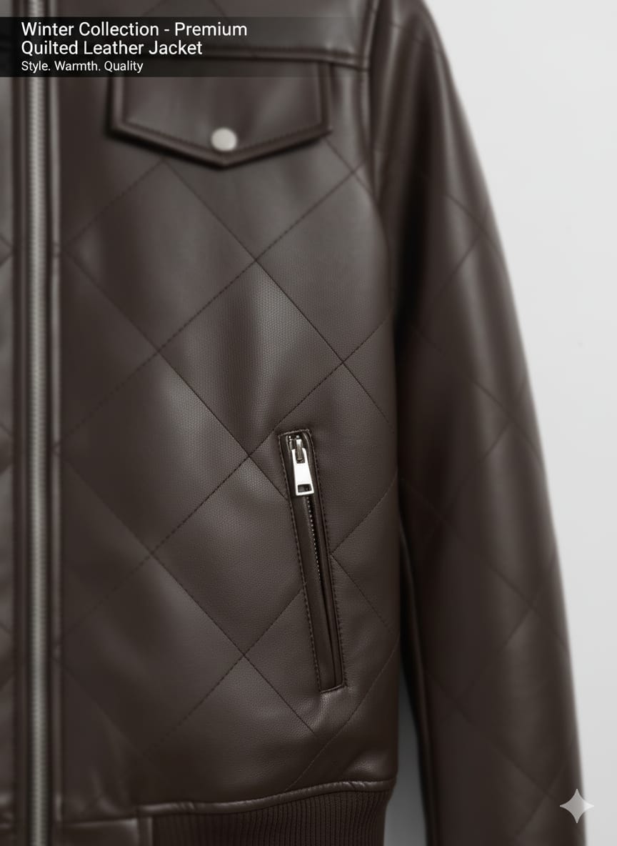 Hollywood Style Coffee Diamond-Cut Leather Jacket