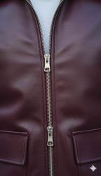 Unisex Burgundy Leather Bomber Jacket