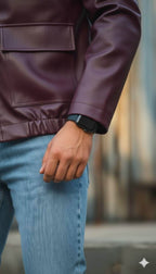 Unisex Burgundy Leather Bomber Jacket