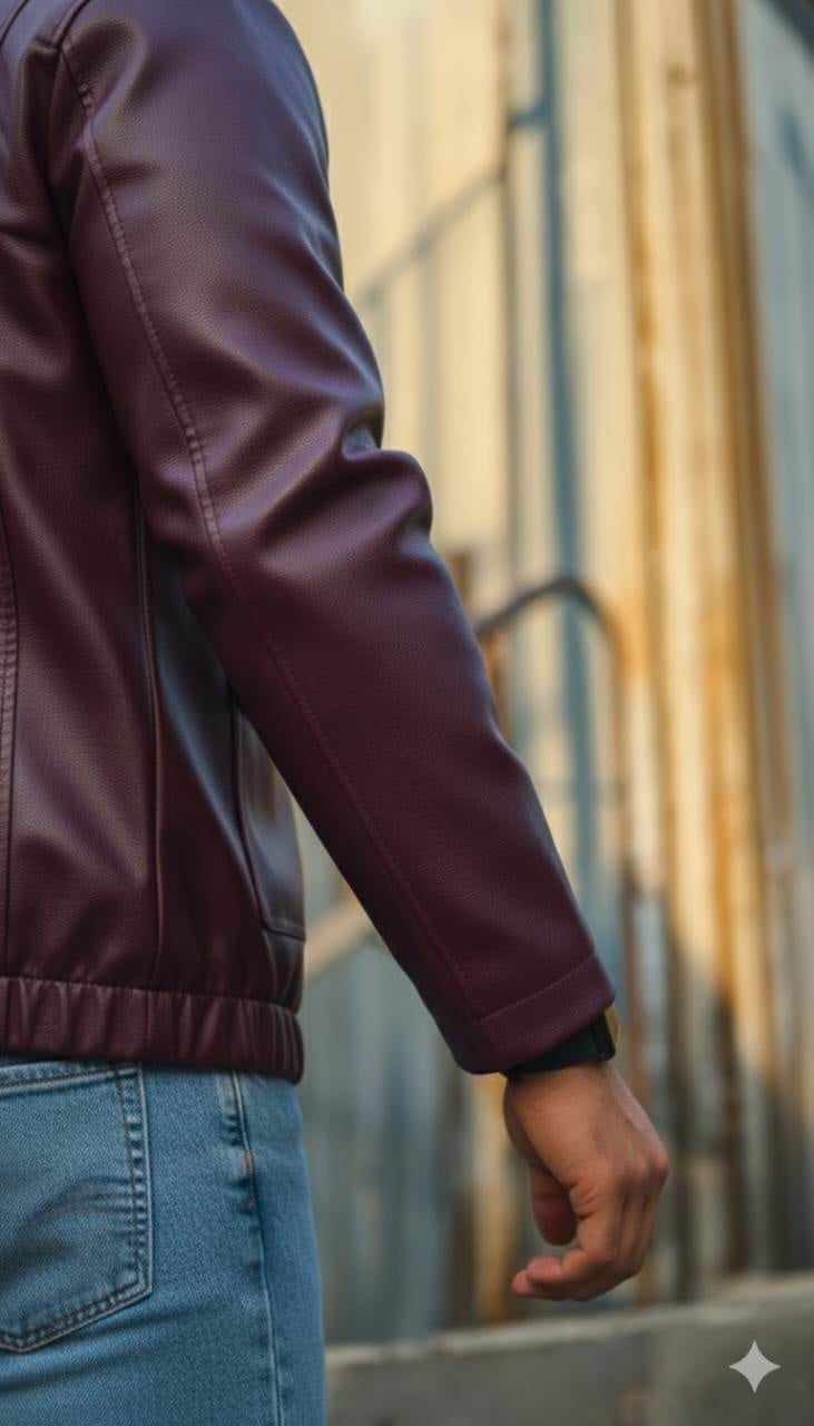 Unisex Burgundy Leather Bomber Jacket