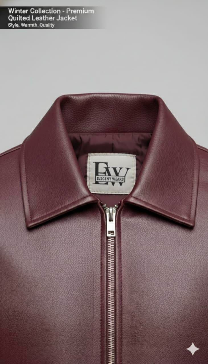 Unisex Burgundy Leather Bomber Jacket