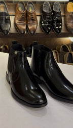 Men’s Chelsea Boots – Classic Formal 100% Genuine Black Leather Ankle Boots with Side Zipper