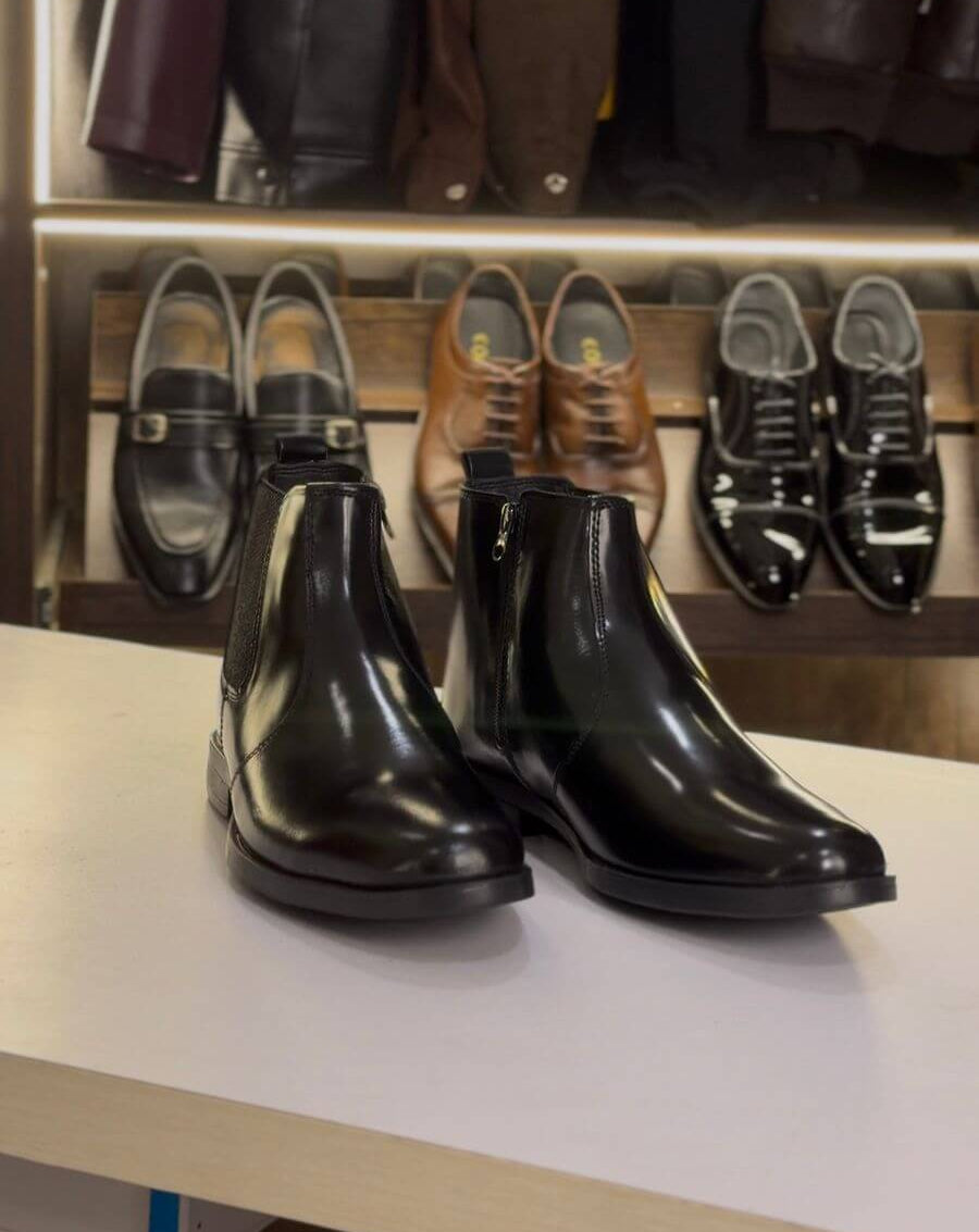 Men’s Chelsea Boots – Classic Formal 100% Genuine Black Leather Ankle Boots with Side Zipper