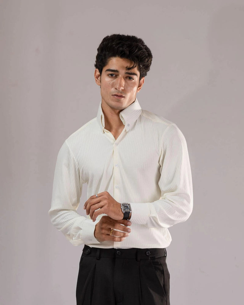 Men’s Ivory Pinstripe Shirt – Slim Fit Lightweight Summer Formal