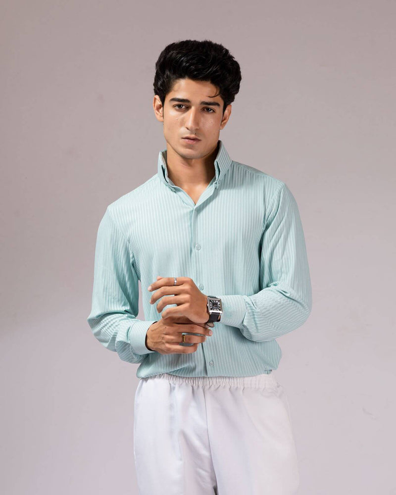 Men’s Mint Pinstripe Shirt – Slim Fit Lightweight Summer Formal