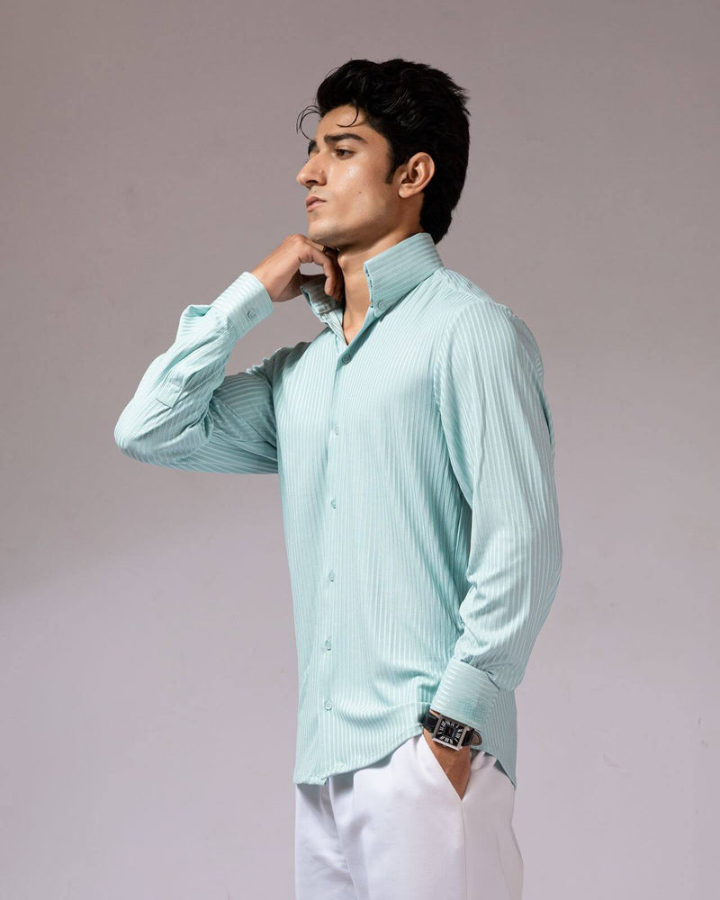 Men’s Mint Pinstripe Shirt – Slim Fit Lightweight Summer Formal