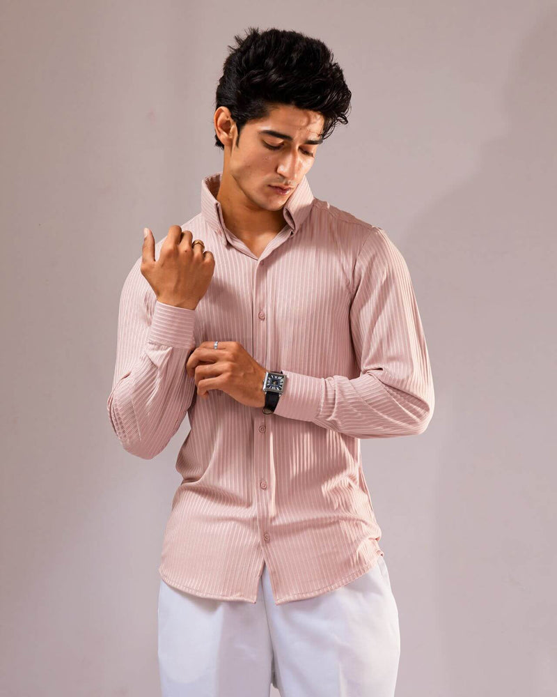 Men’s Peach Pinstripe Shirt – Slim Fit Lightweight Summer Formal