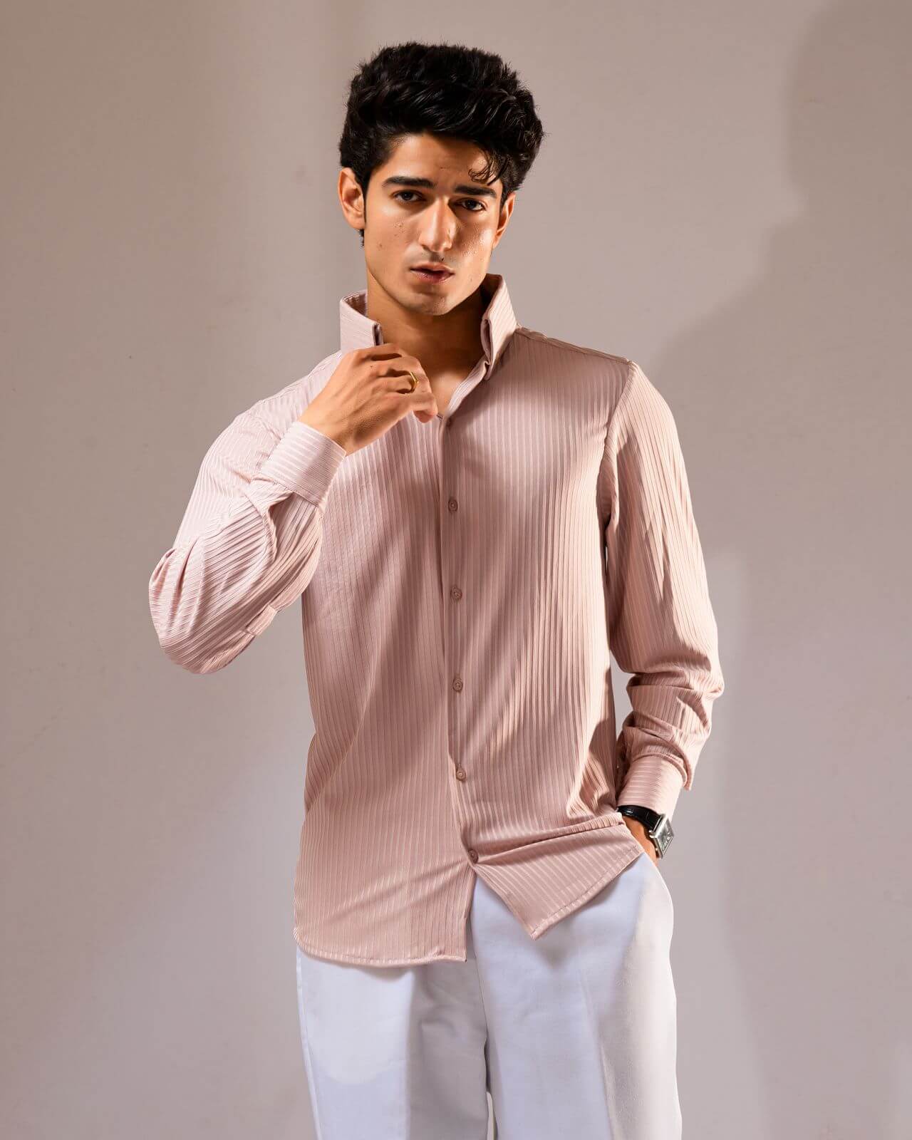Long Collar Pinstripe Shirt Peach