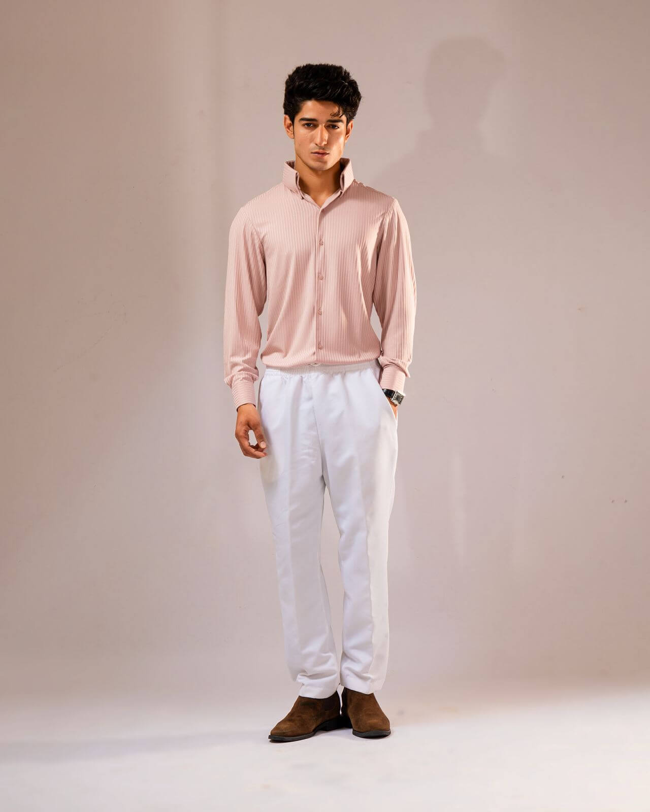 Long Collar Pinstripe Shirt Peach