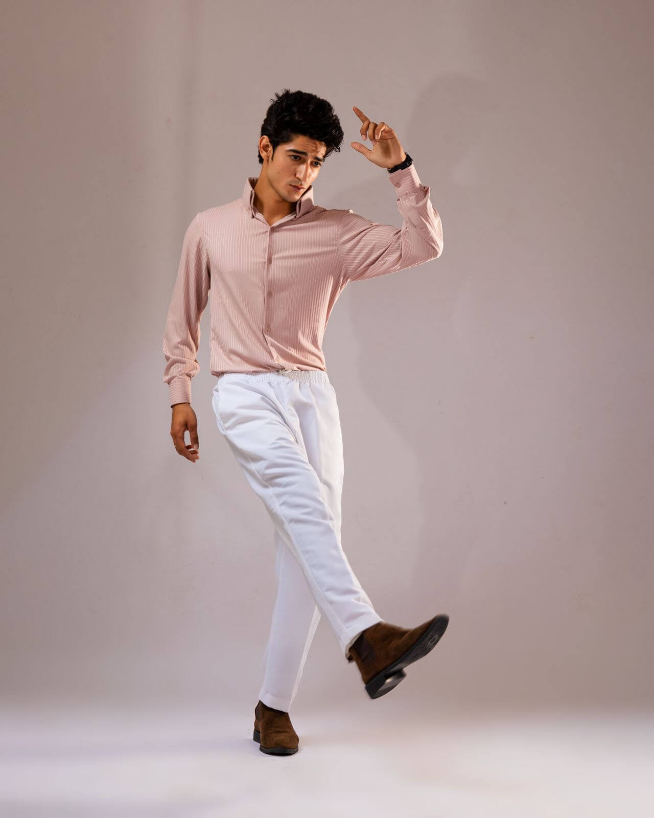 Long Collar Pinstripe Shirt Peach