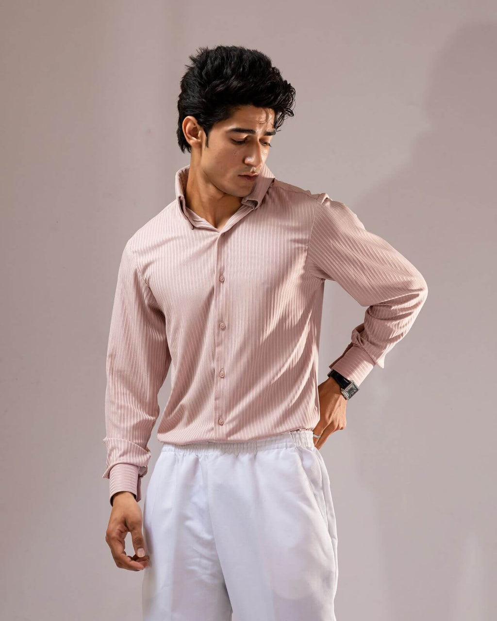 Long Collar Pinstripe Shirt Peach