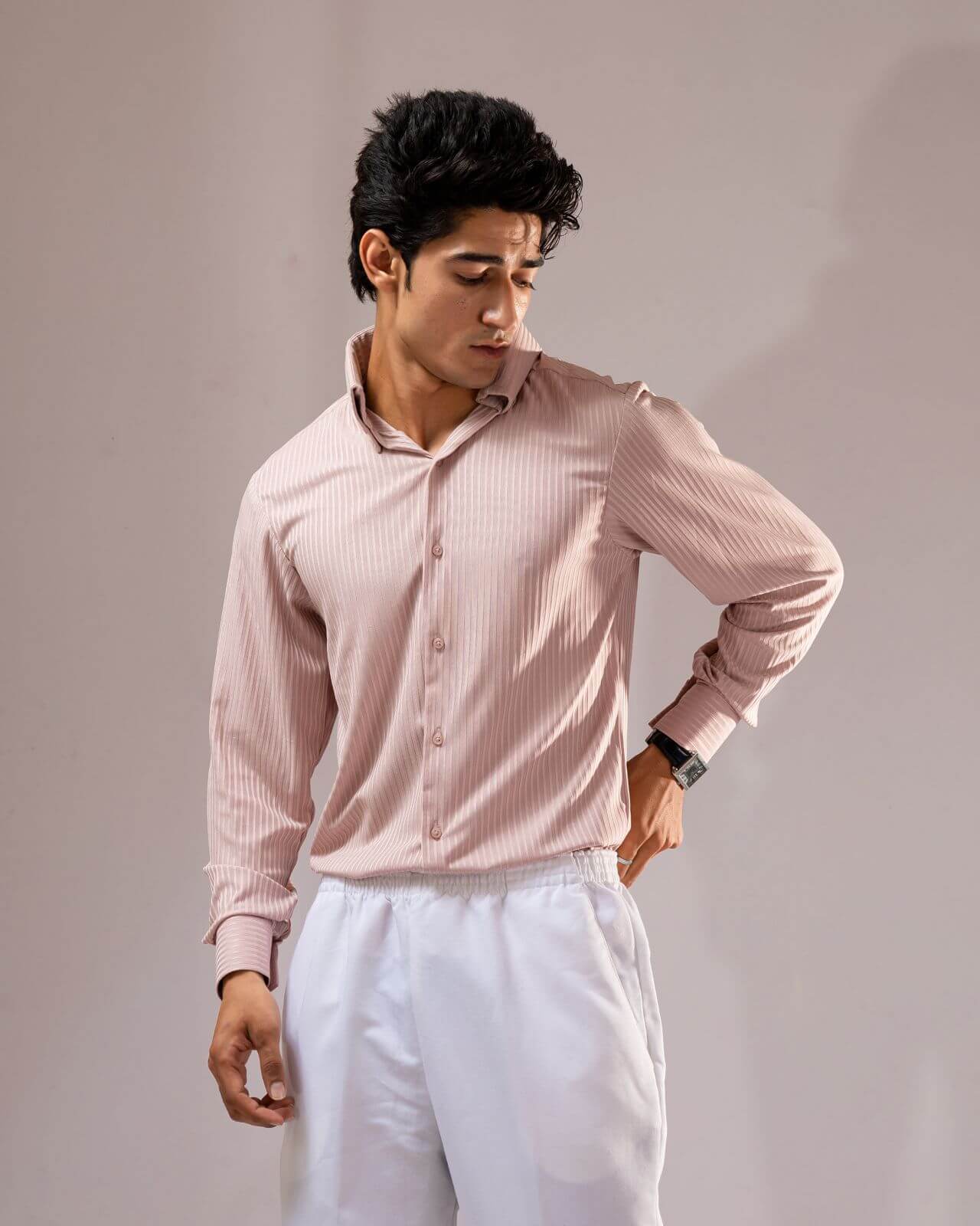 Long Collar Pinstripe Shirt Peach