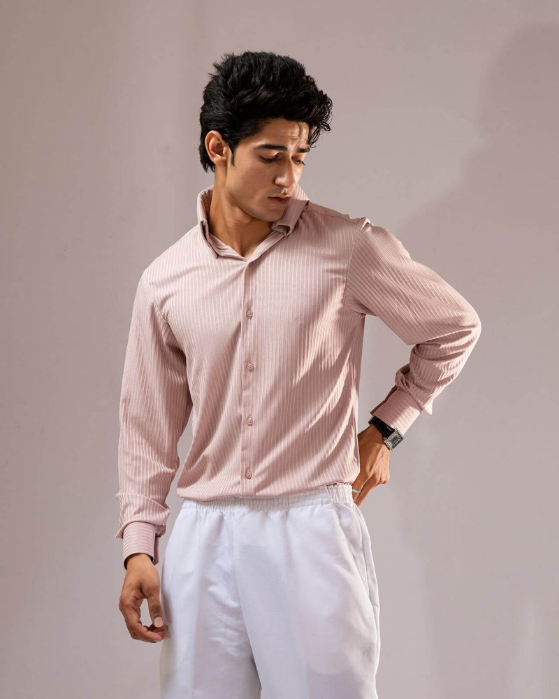 Men’s Peach Pinstripe Shirt – Slim Fit Lightweight Summer Formal