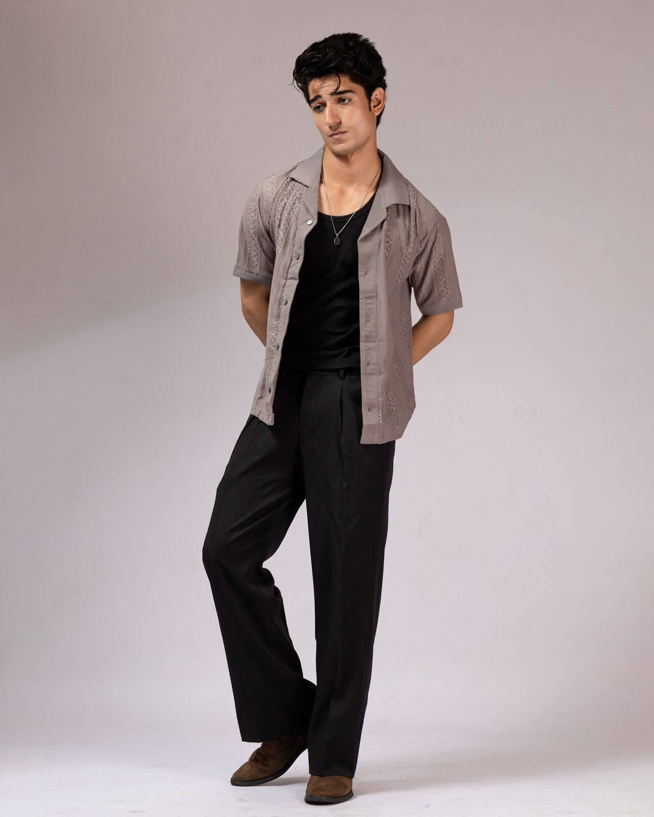 Jacquard Cuban Collar Shirt Grey