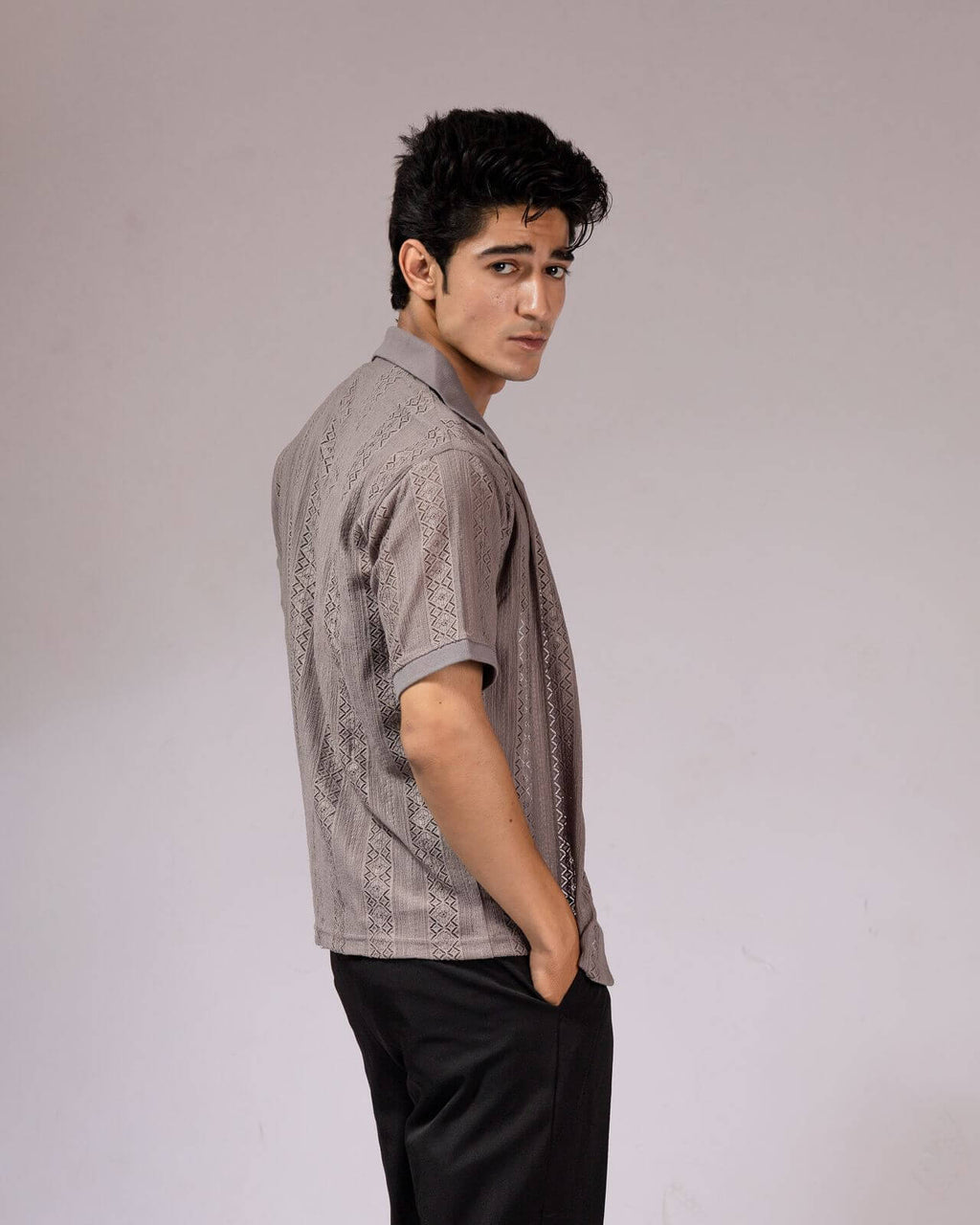 Jacquard Cuban Collar Shirt Grey
